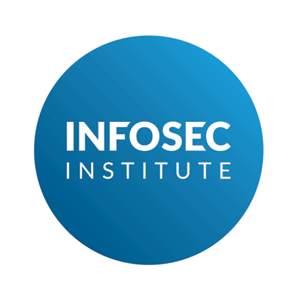 InfoSec Institute logo with a modern design. InfoSec Institute is a platform that offers online courses and resources for cybersecurity and IT security. The background is plain white, creating a clean and focused learning environment.