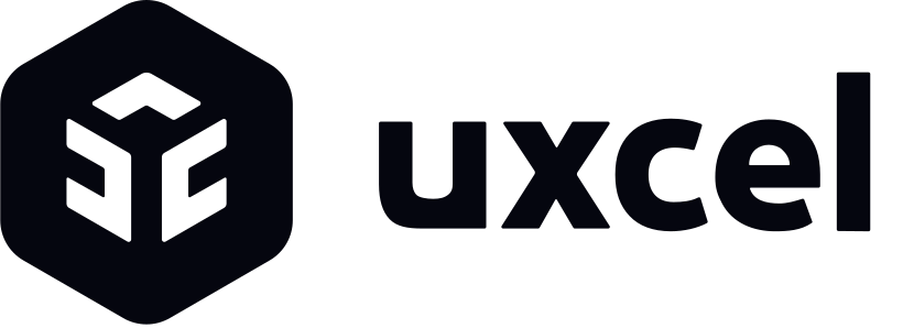 Uxcel logo with a modern design. Uxcel is a platform that offers online courses and resources for UX design. The background is plain white, creating a clean and focused learning environment.