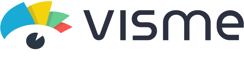 Visme logo with a modern design. Visme is a platform that offers online courses and resources for visual content creation. The background is plain white, creating a clean and focused learning environment.