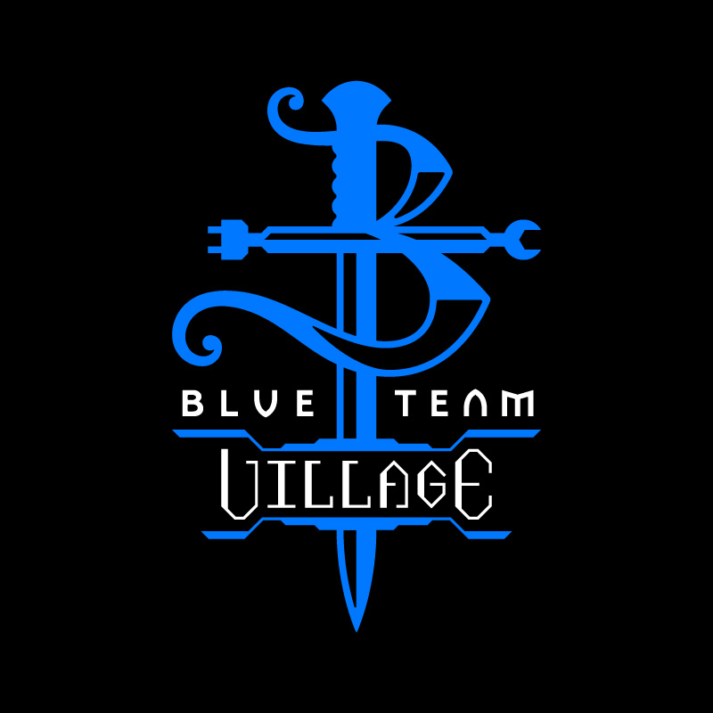 Blue Team Village logo with a modern design. Blue Team Village is a platform that offers online courses and resources for cybersecurity and defensive security. The background is plain white, creating a clean and focused learning environment.