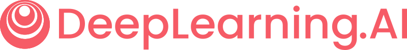DeepLearning.AI logo with stylized blue and white design. DeepLearning.AI provides a platform for learning about deep learning and AI through online courses and resources. The background is plain white, creating a professional and educational atmosphere.