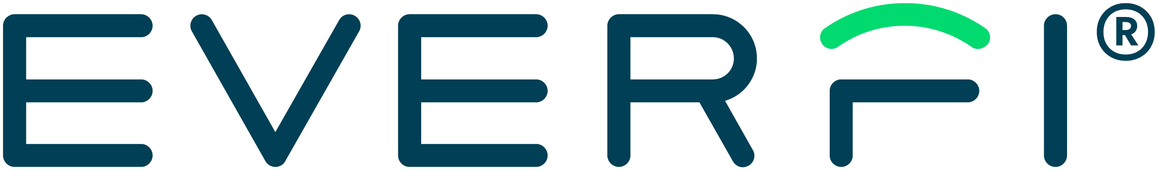 Everfi logo with a modern design. Everfi offers free courses on financial literacy, including topics such as budgeting, saving, and investing. The background is plain white, creating a clean and focused learning environment.