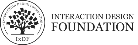 Interaction Design Foundation logo with a modern design. The Interaction Design Foundation is a platform that offers online courses and resources for UX/UI designers. The background is plain white, creating a clean and focused learning environment.