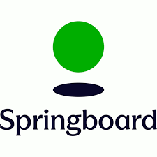 Springboard logo with a modern design. Springboard is a platform that offers online courses and resources for learners in various fields. The background is plain white, creating a clean and focused learning environment.