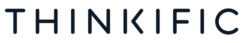 Thinkific Free Courses logo with a modern design. Thinkific is a platform that allows you to create and sell online courses, offering a variety of free courses on entrepreneurship and business. The background is plain white, creating a clean and focused learning environment.